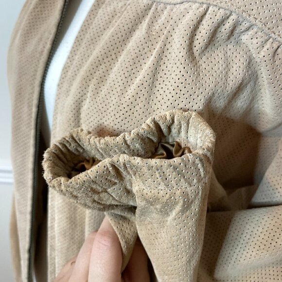 Tristan Suede Leather Perforated Bomber Moto Jacket Medium - Picture 7 of 11